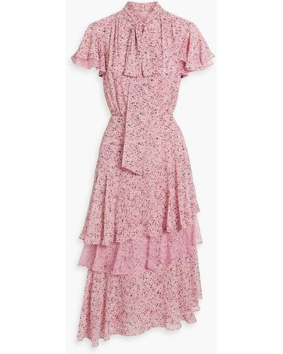 Mikael Aghal Lace-trimmed Ruffled Floral-print Chiffon Midi Dress - Pink