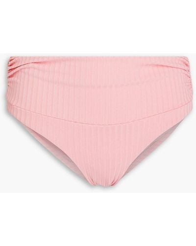 Melissa Odabash Bel Air Ruched Ribbed Mid-rise Bikini Briefs - Pink