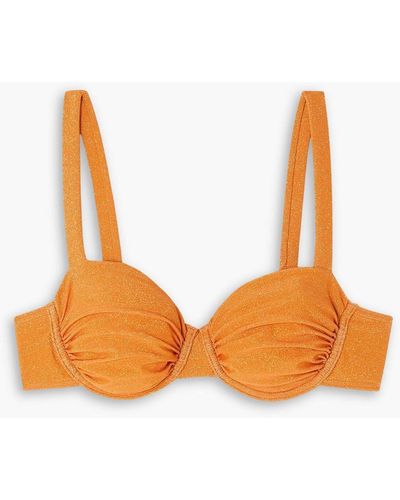 Peony Holiday Ruched Glittered Balconette Bikini Top - Orange