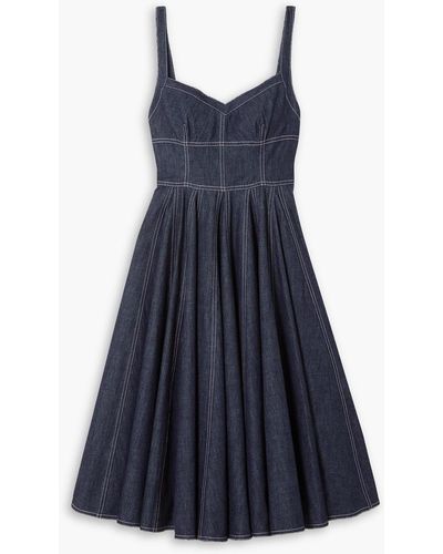 Emilia Wickstead Elyse Pleated Denim Dress - Blue
