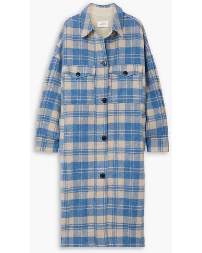 Isabel Marant Fontia Oversized Checked Wool-blend Flannel Coat - Blue