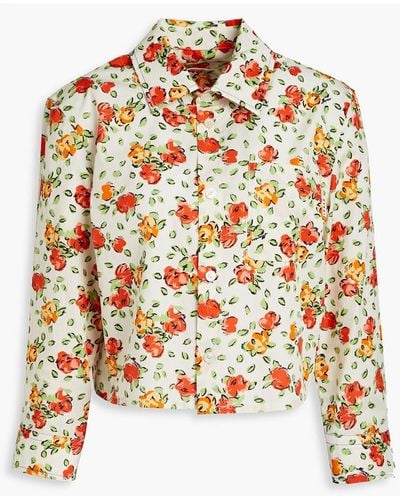 Marni Cropped Floral-print Cotton-poplin Shirt - White