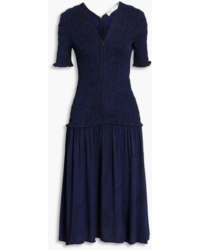 Proenza Schouler Shirred Striped Crepe Midi Dress - Blue
