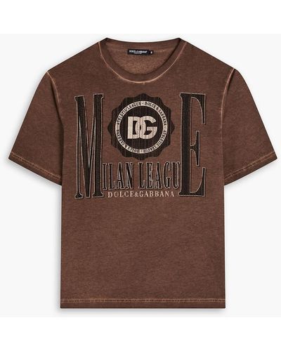 Dolce & Gabbana Distressed Printed Cotton-jersey T-shirt - Brown
