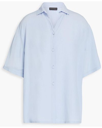 Emporio Armani Button-embellished Georgette Shirt - Blue