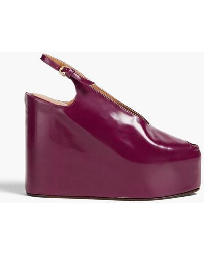 Dries Van Noten Leather Platform Wedge Sandals - Purple
