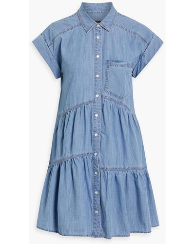 Veronica Beard Harrow Cotton And Tm-blend Chambray Mini Shirt Dress - Blue