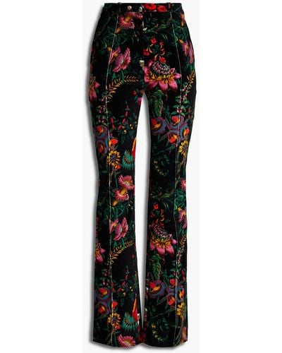 Rabanne Floral-print Cotton-blend Velvet Straight-leg Trousers - Black