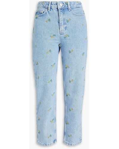 Claudie Pierlot Cropped Faded High-rise Slim-leg Jeans - Blue