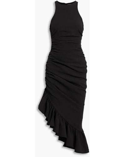 Cinq À Sept Willa Asymmetric Fluted Cady Midi Dress - Black
