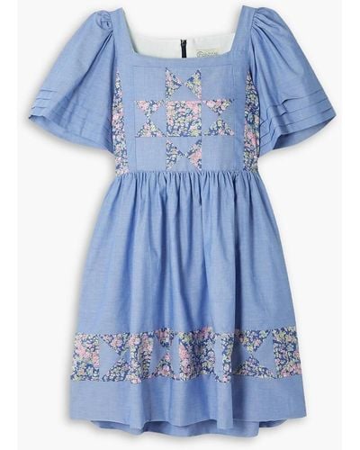 O Pioneers Jemima Patchwork Floral-print Cotton Mini Dress - Blue