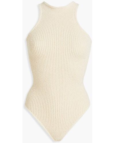 Yeezy Cutout Ribbed Bouclé-knit Bodysuit - Natural