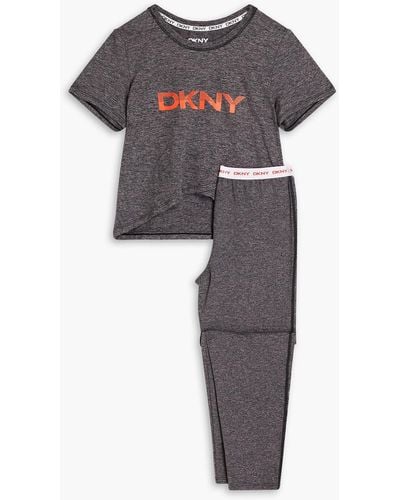DKNY Cropped Printed Stretch-jersey Pyjama Set - Grey