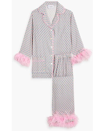 Sleeper Party Feather-trimmed Printed Twill Pajama Set - White