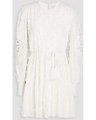 Cami NYC Carolina Macramé-trimmed Floral-appliquéd Cotton Mini Dress - White