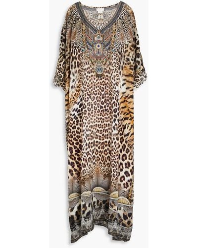 Camilla Crystal-embellished Leopard-print Silk Crepe De Chine Kaftan - Multicolor