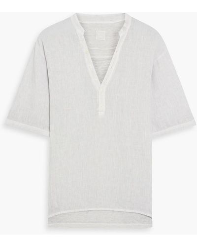 120% Lino Button-detailed Linen T-shirt - White