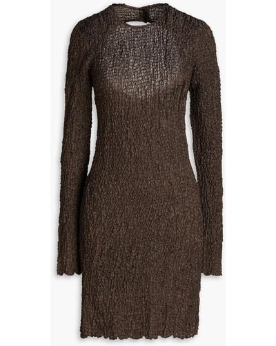 Samsøe & Samsøe Bianca Cutout Shirred Satin Mini Dress - Brown
