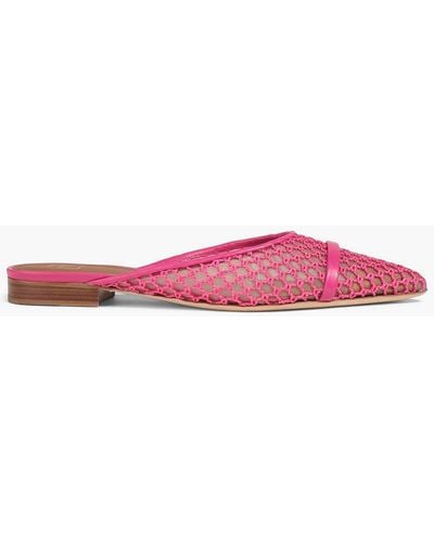 Malone Souliers Hari Leather-trimmed Embroidered Mesh Slippers - Pink