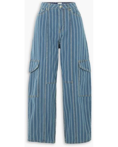Ganni Striped Organic Boyfriend Jeans - Blue
