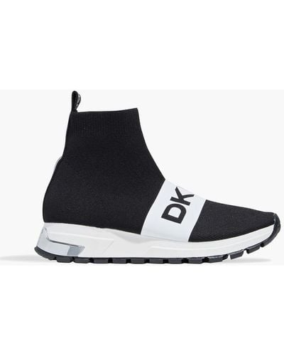 DKNY Mace Logo-print Stretch-knit High-top Sneakers - Black
