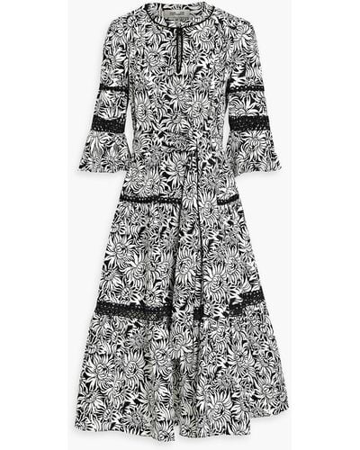 Diane von Furstenberg Julia Belted Floral-print Cotton-blend Poplin Midi Dress - Black