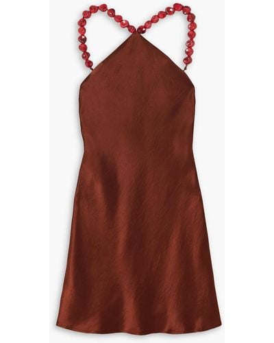 STAUD Cadence Bead-embellished Satin Halterneck Mini Dress - Red