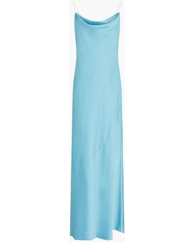 Aidan Mattox Crystal-embellished Draped Stretch-satin Gown - Blue