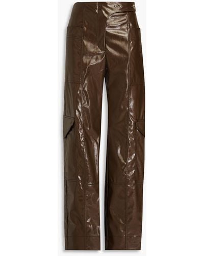 Ganni Glossed Faux Leather Cargo Trousers - Brown