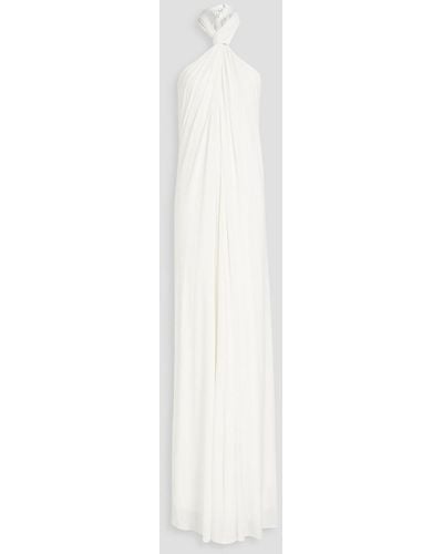 Halston Lilah Open-back Twisted Stretch-jersey Halterneck Gown - White