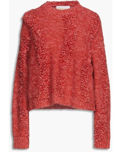 REMAIN Birger Christensen Demi Mélange Boucle-trimmed Knitted Sweater - Red