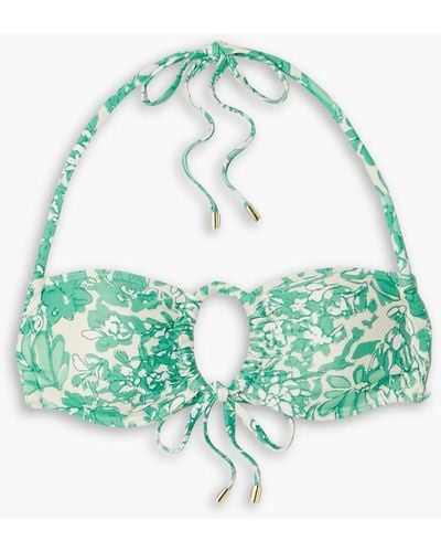 Peony Floral-print Halterneck Bikini Top - Green