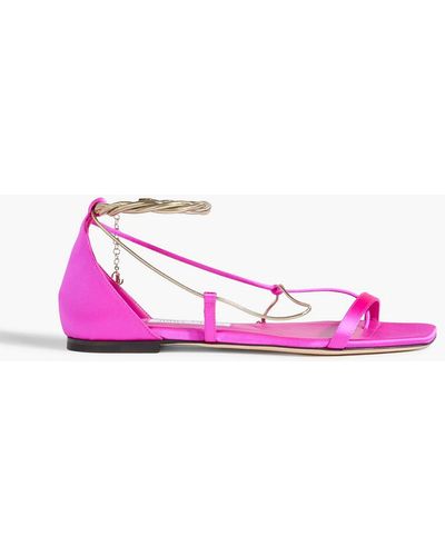 Jimmy Choo Oriana Chain-embellished Satin Sandals - Pink