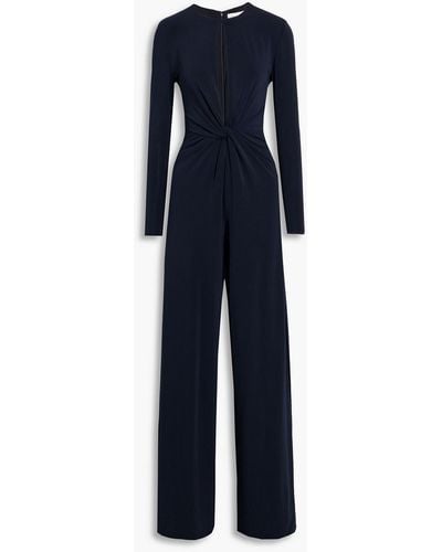 Halston Kathryn Twist-front Cutout Jersey Wide-leg Jumpsuit - Blue