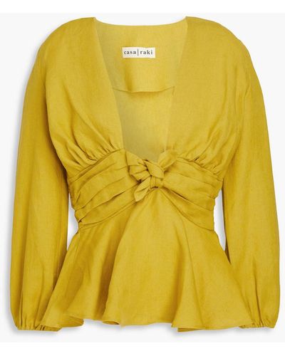 Casa Raki Martina Knotted Linen Blouse - Yellow