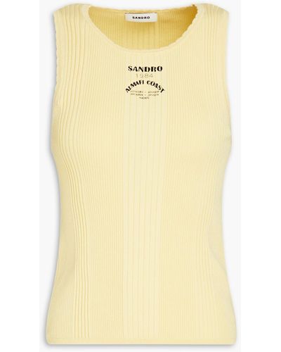 Sandro Verone Printed Ribbed-knit Tank - Yellow