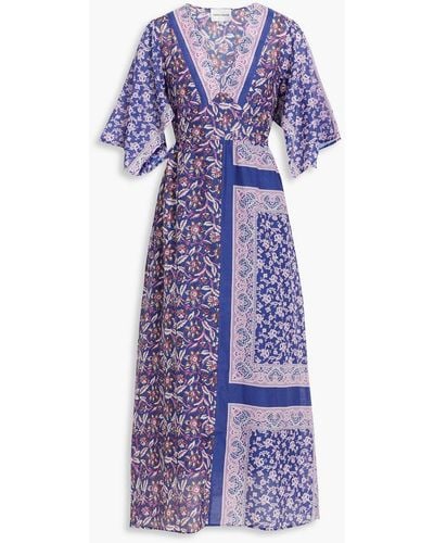 Antik Batik Ilona Belted Printed Cotton And Silk-blend Voile Midi Dress - Purple