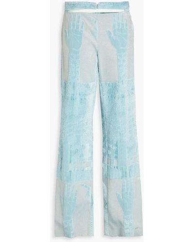 Valentino Garavani Metallic Silk-blend Chenille-jacquard Wide-leg Pants - Blue