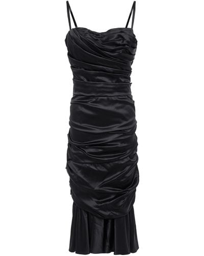 Dolce & Gabbana Ruched Stretch-silk Satin Midi Dress - Black