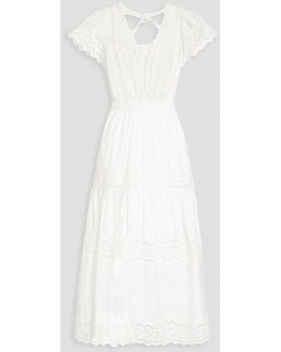 Sea Georgina Tiered Knotted Broderie Anglaise Cotton Midi Dress - White
