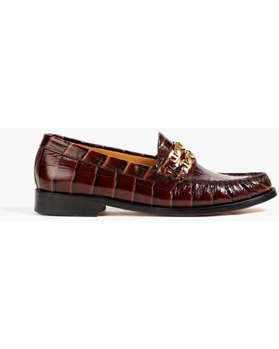Sandro Chain-embellished Croc-effect Leather Loafers - Brown