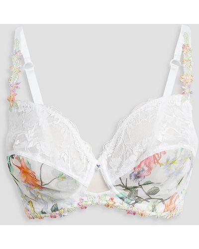 Lise Charmel Floral-print Tulle And Corded Lace Underwired Bra - White