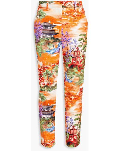 Stella Jean Cropped Printed Woven Slim-leg Trousers - Orange