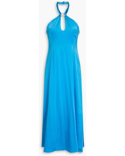 Rejina Pyo Lily Stretch-silk Satin Halterneck Midi Dress - Blue