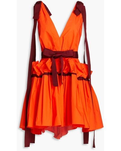 ROKSANDA Bow-embellished Cotton-poplin Mini Dress - Orange