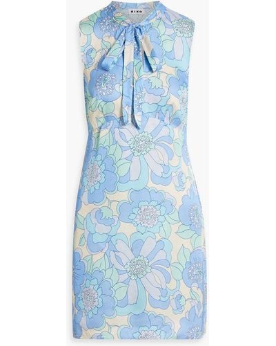 RIXO London Nico Pussy-bow Floral-print Satin Mini Dress - Blue