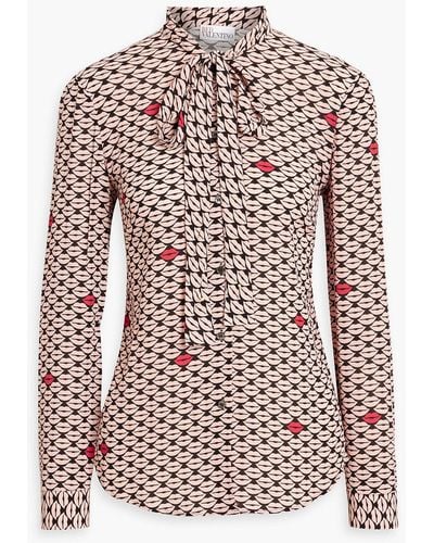 RED Valentino Pussy-bow Printed Crepe Blouse - Pink