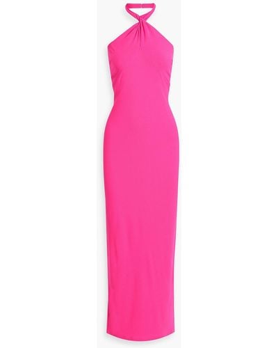 ONE33 SOCIAL Twisted Stretch-crepe Halterneck Maxi Dress - Pink
