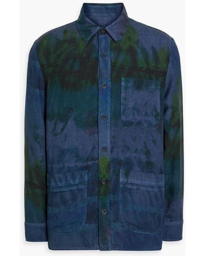 120% Lino Overshirt aus leinen mit batikmuster - Blau