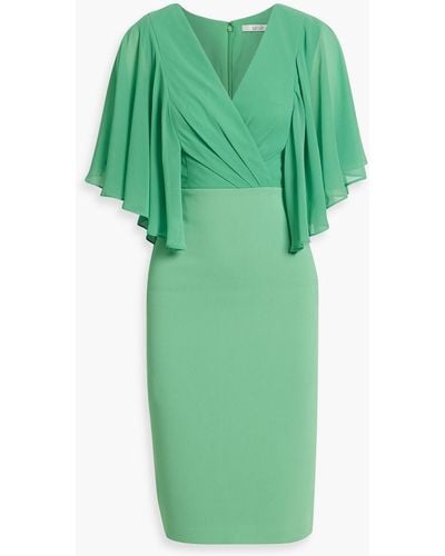 Badgley Mischka Wrap-effect Chiffon-paneled Crepe Dress - Green